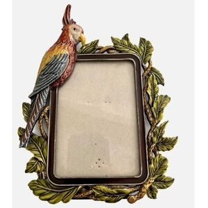 ORNATE Enamel Picture Frame Parrot green Leaves accent 3D look